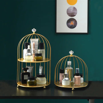 Metal Bird Cage Cosmetic Storage Organizer - Elegant Bathroom Shelf